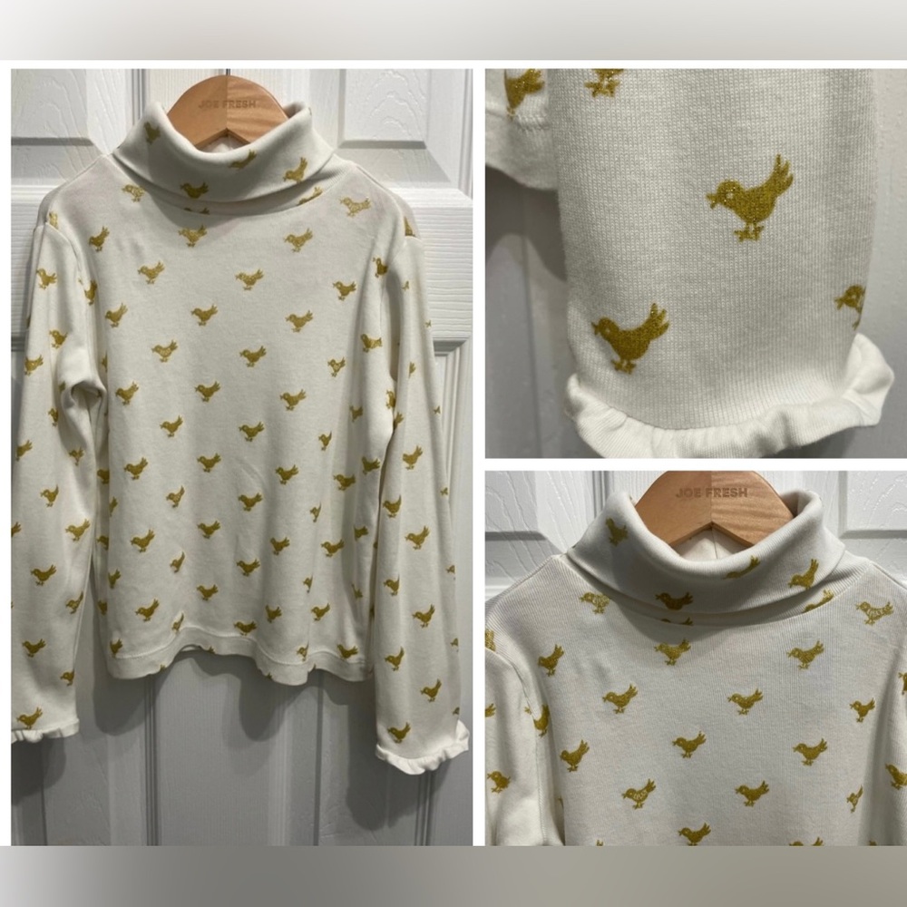 Lilly Pulitzer Turtleneck Girls 5T Creamy White w/ Gold Chicks Birds Base Layer